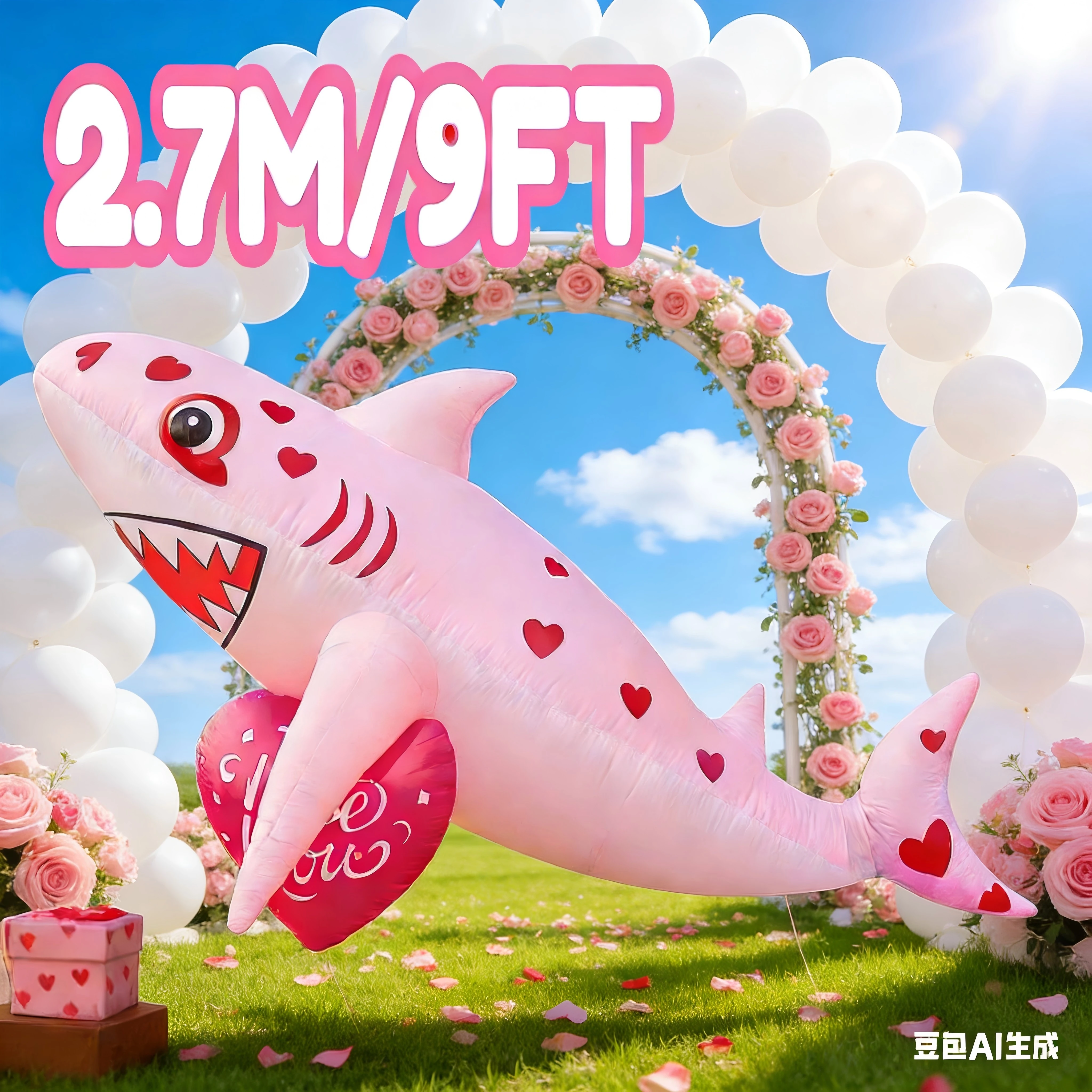 

2,7 м/9 футов надувной декор для вечеринки в честь Дня святого Валентина, милая акула, украшение для двора, романтический встроенный светодиодный светильник, вечерние садовый декор