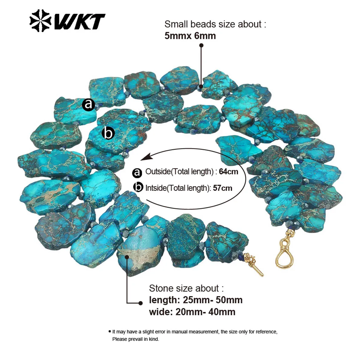 WT-N1502 1PC Wonderful Vintage Design Big Irregular Natural Ocean Jasper Stone Necklace For Girls Party Decorative Jewelry