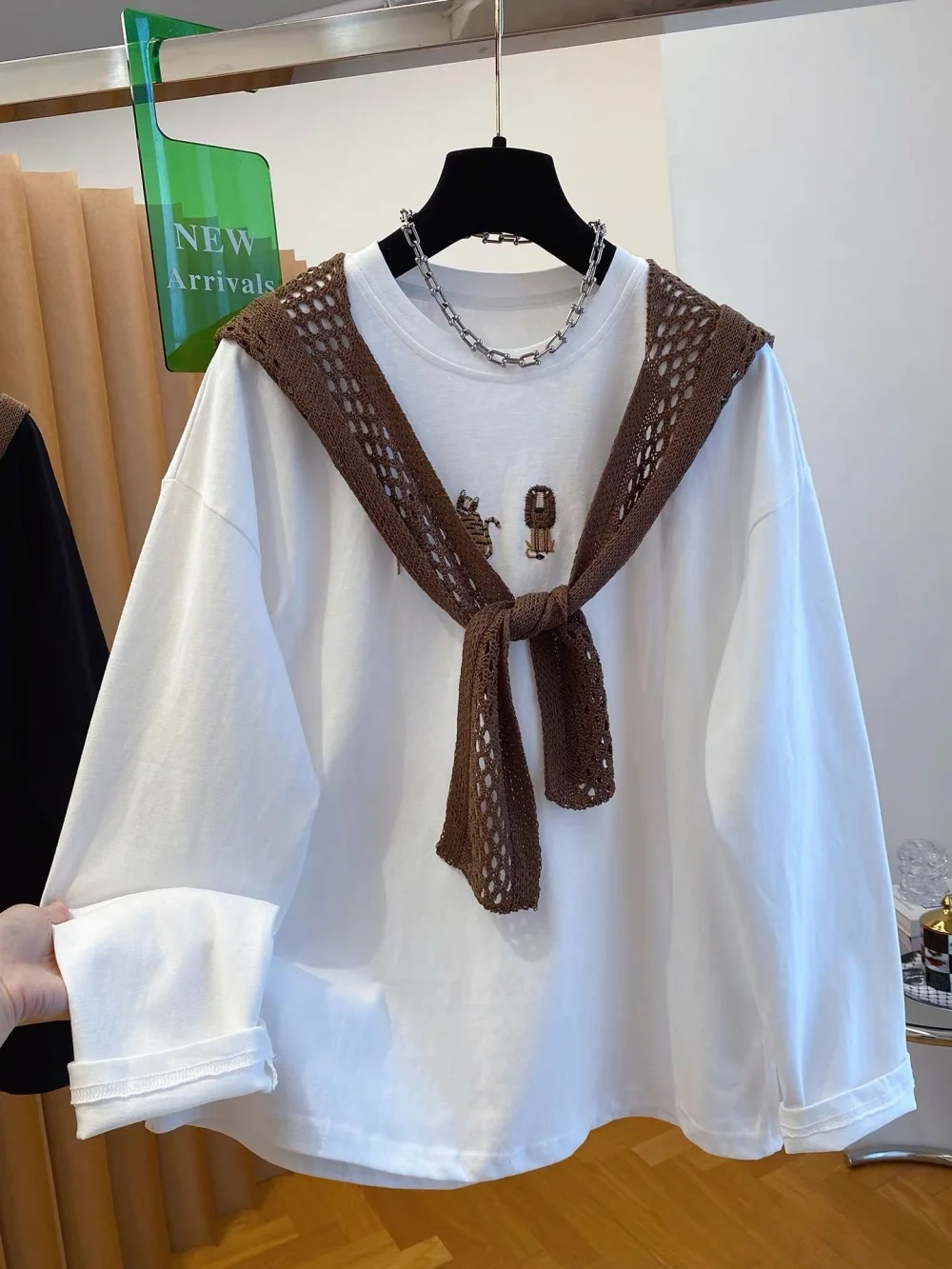 

Korean Design Cartoon Print oulder Long Sve T-irt ex Spring Autumn Loose Lazy Sle Top Casual Creative Pattern