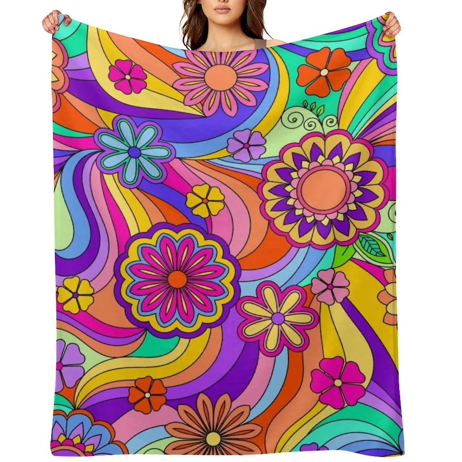 

Groovy Psychedelic Flower Power Throw Blanket bed plaid Bed Sofa christmas decoration Blankets