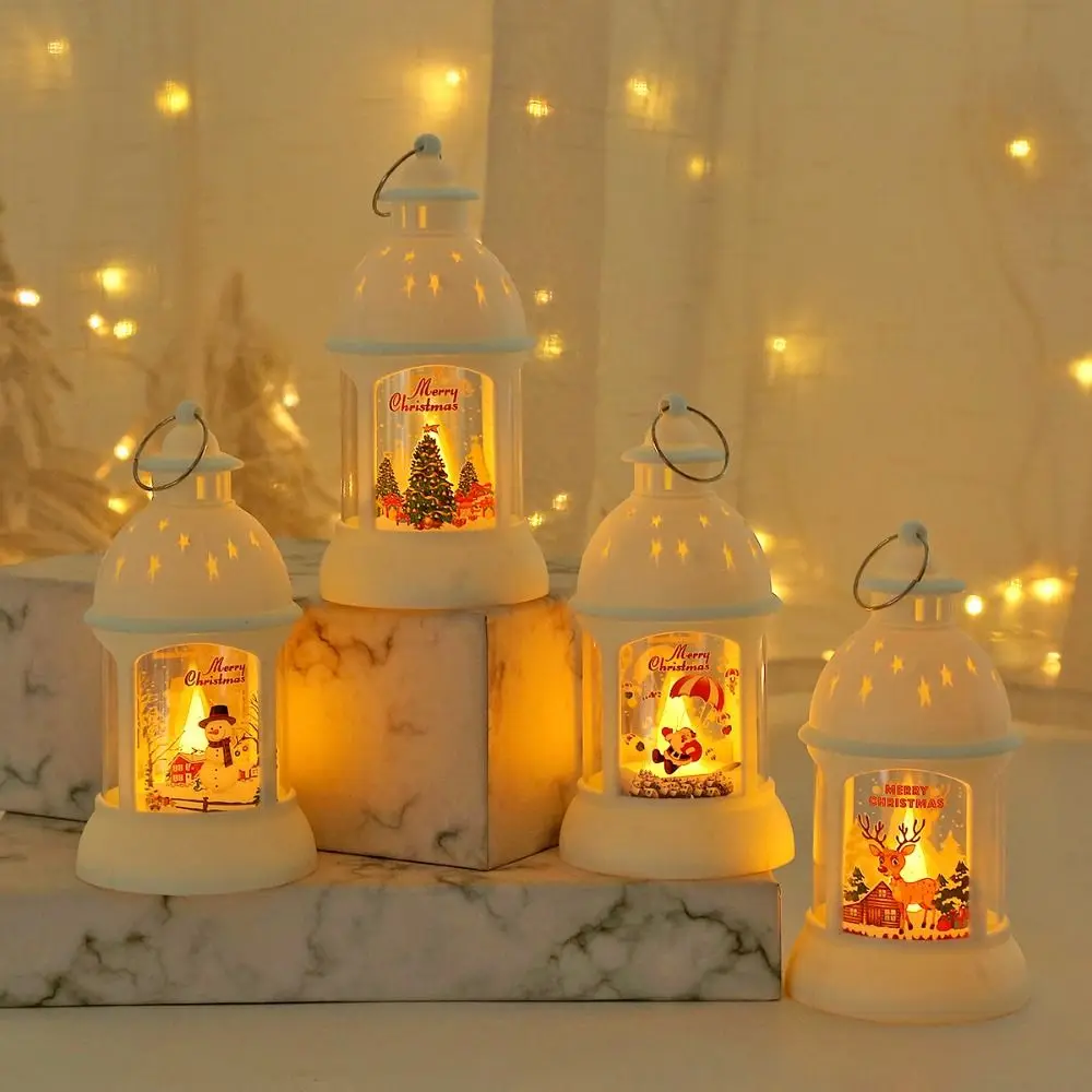

Cartoon, Candlestick Christmas Wind Lamp Santa Snowman Christmas Castle Lantern Glowing Atmosphere Santa Hanging Lamp Gift