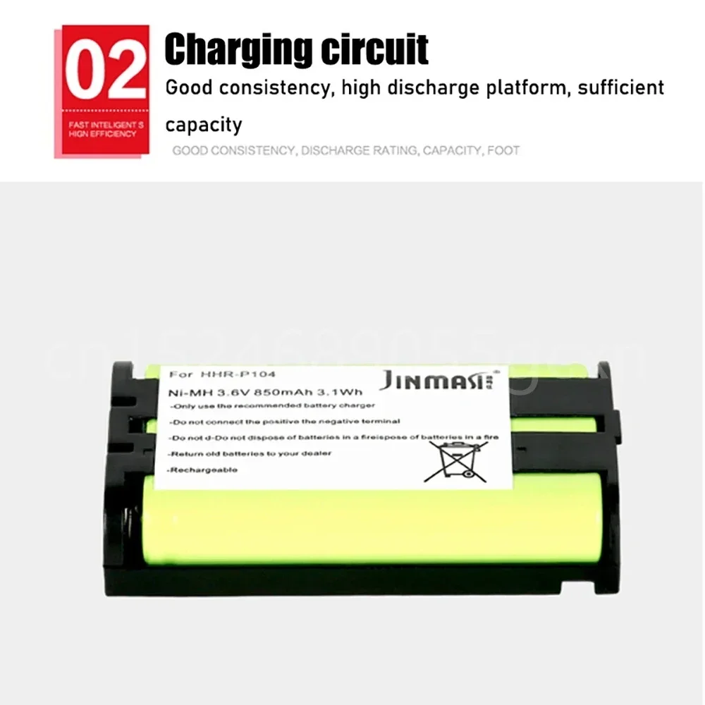 HHR-P104 Ni-MH 무선 휴대폰 배터리 KX-TG5421 KX-TG5451, HHR P104 TG5242 KX-TG5243, 3.6V, 850mAh