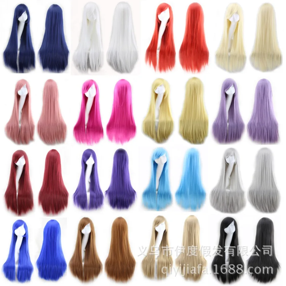

Anime Character 80cm Long Straight Cosplay Wig Multi-Color Heat Resistant Fiber Full Wig Cap for Christmas Party Performance