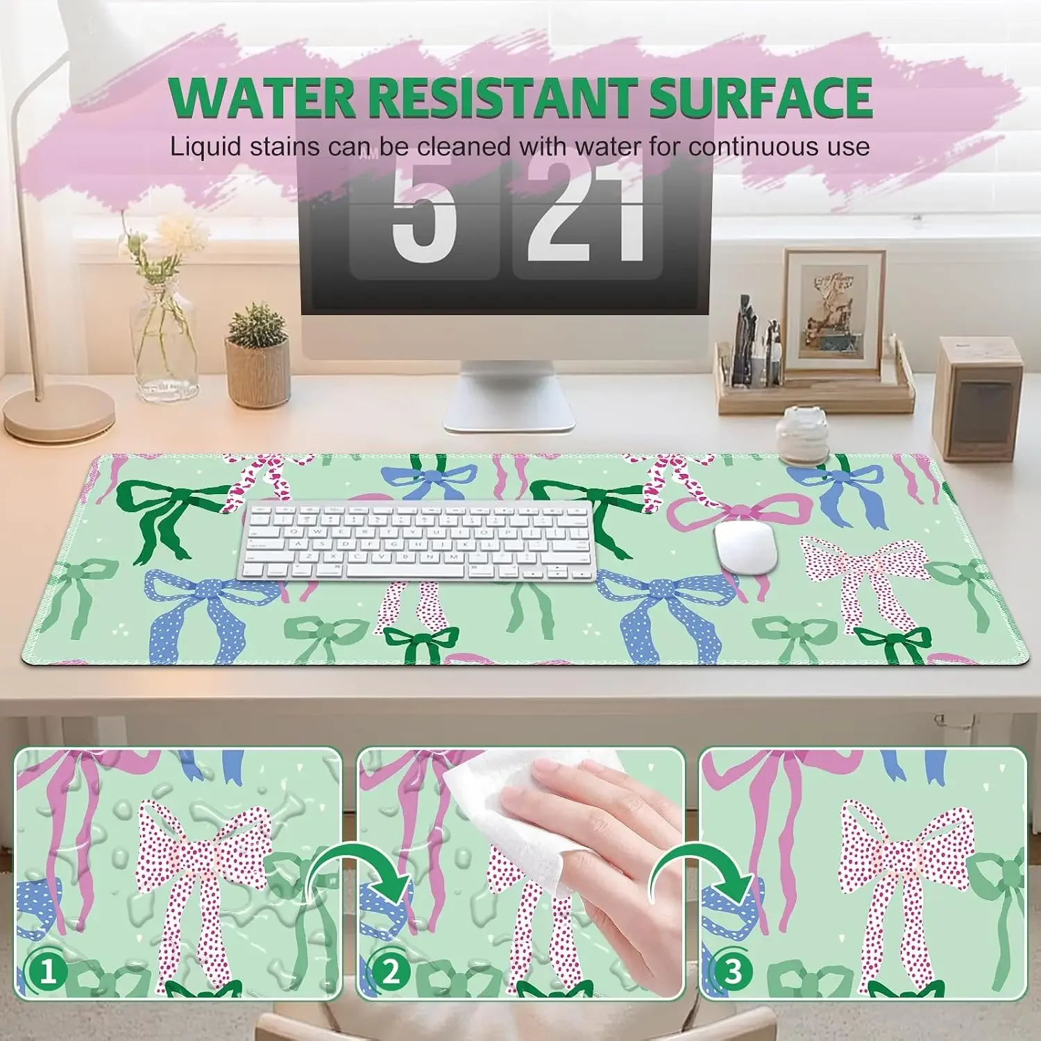 Pastel Multi Bow Gaming Mouse Pad, Cute Dot Ribbon Knot Print Smooth Edge Non Slip Mat for Gamers Office Home Wireless Mouse Use