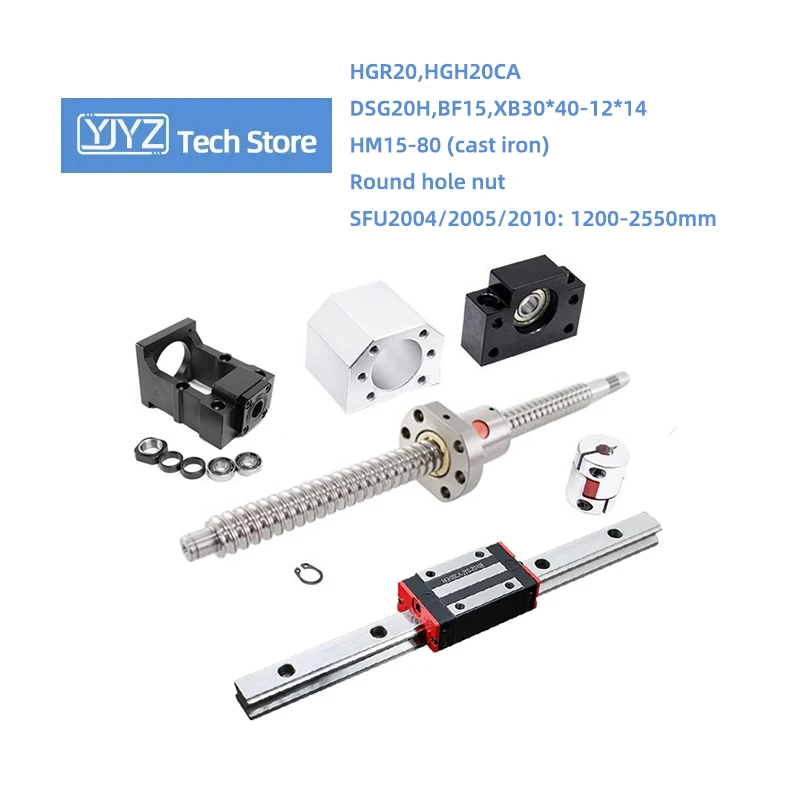 HGR20 Rail HGH20CA Block SFU2004 Length 1200-2550mm Round Hole Nut HM15-80 Cast Iron C7/C5 BF15 DSG20H Coupling XB30*40-12*14mm