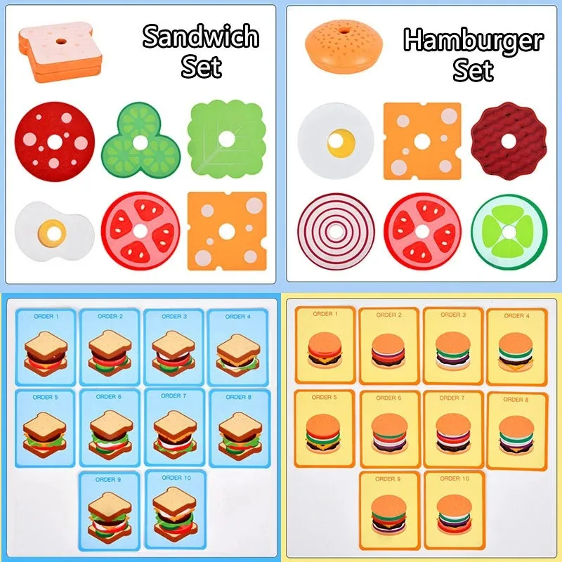 木製シミュレーションサンドイッチ子供のおもちゃモンテッソーリ教育学習色形状マッチングボードゲームのおもちゃ 3-6 歳の子供向け