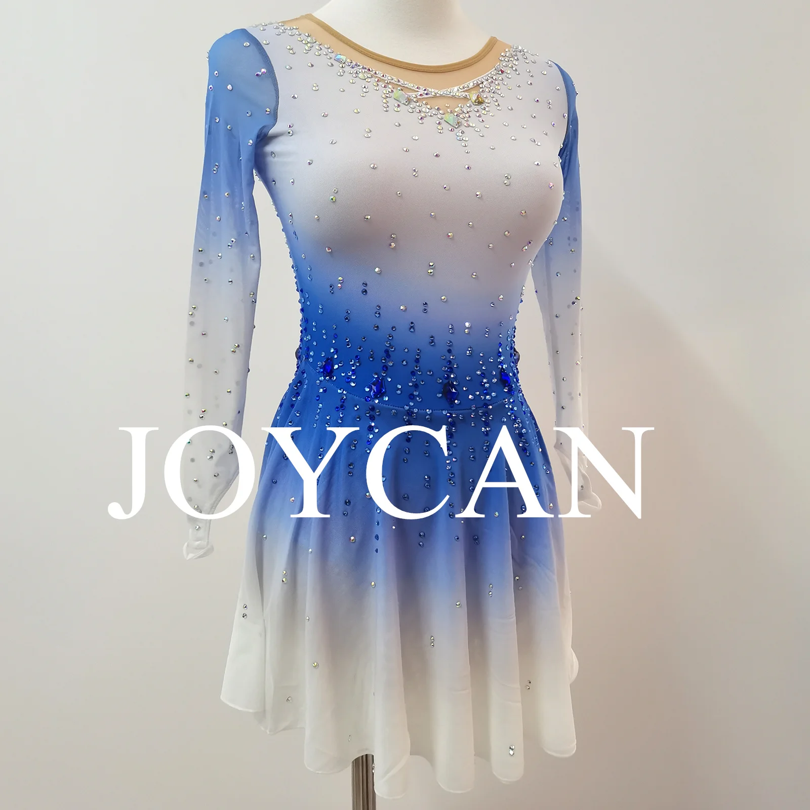 فستان JoyCan للتزلج على الجليد للفتيات باللون الأزرق من الألياف اللدنة القابلة للتمدد ملابس الرقص المخصصة