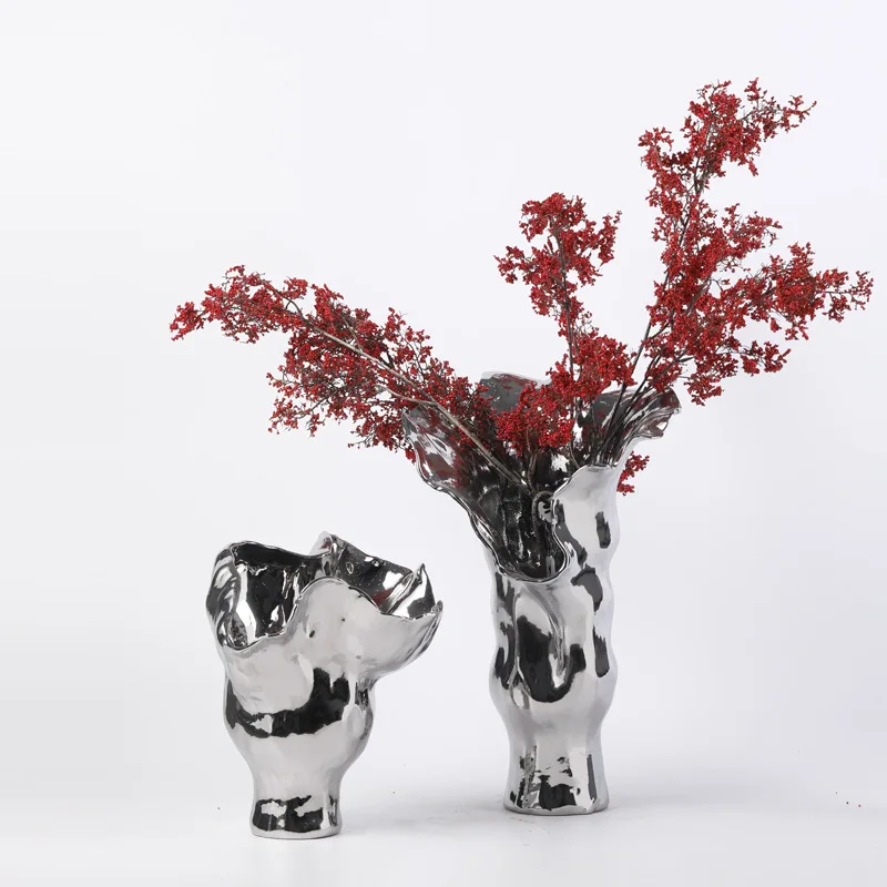 

Vase ornament Living room flower arrangement light luxury high-end ceramic metal plating TV cabinet entrance home decoration