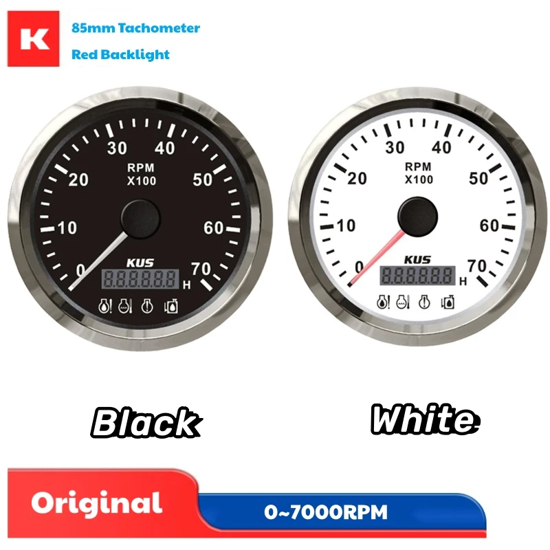 

KUS Auto / Boat Use 0-7000RPM Tachometers 1-300 Speed Ratio Rev Counters Red Backlight with Oil Pressure Water Temp Engine Alarm