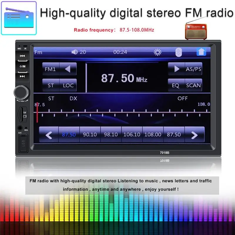 A22E-Universal 7Inch 2 Din Car Radio Recorder Player Touch Screen Stereo Player With Camera 7018B