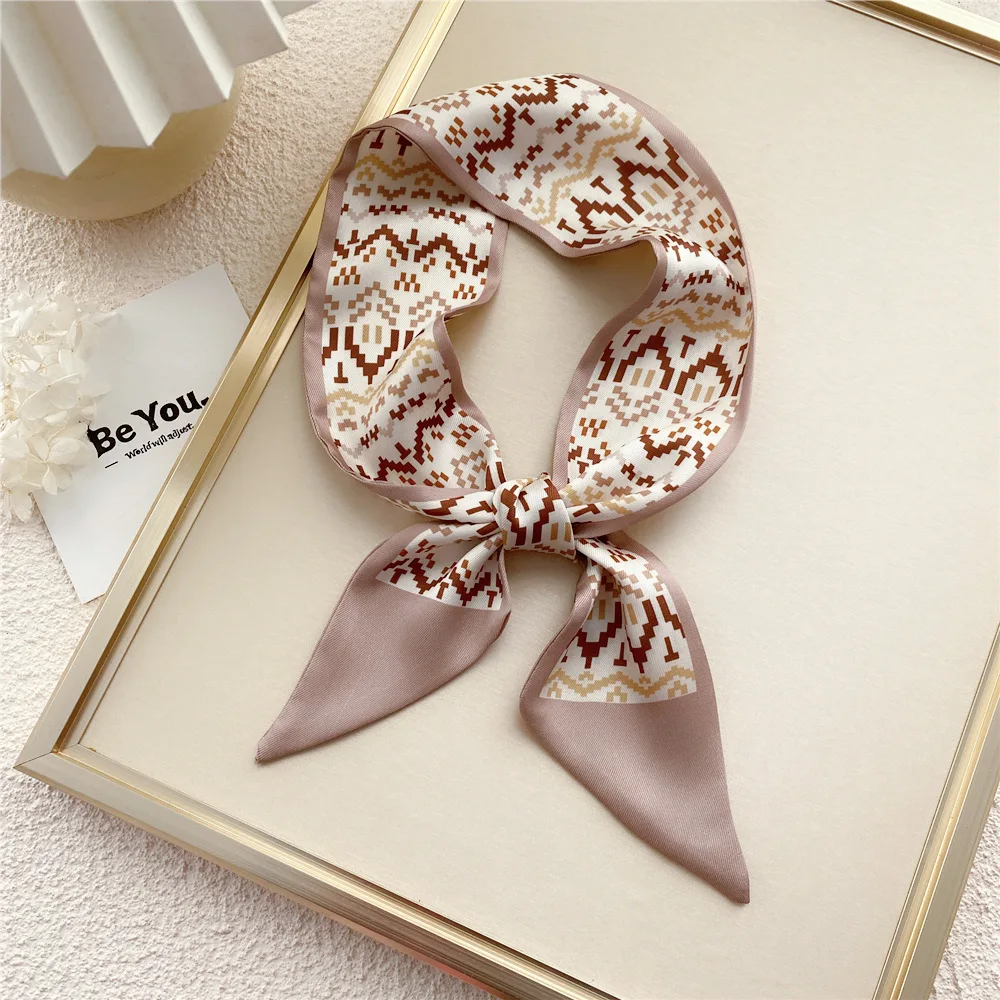 New Scarf For Women Hair Band Skinny Neck Tie Fashion Print Twill Satin Ribbon Handbag Wrist Towel Headscarf Girl Foulard