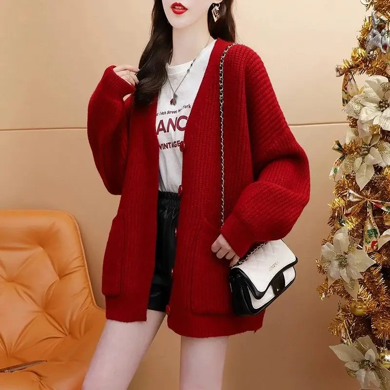 2024 Autumn Women Sweater Knitting Basic Fashion Tops Tees Cardigan Long Sleeve Korea Shirt Loose Coat