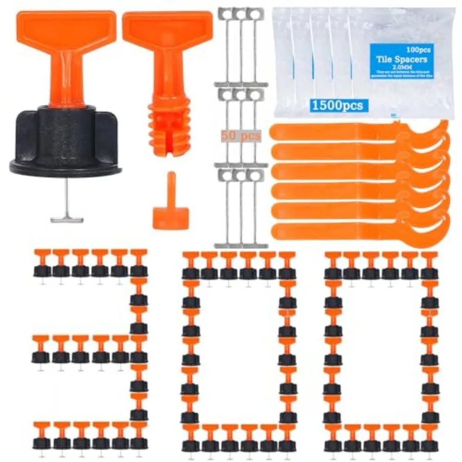 

Tile Leveling System Kit300pcs Reusable 1/16" Tile Leveler Spacers+1500pcs Cross-shaped Tile Spacers+6pcs Wrench+1pack 1/16" Re