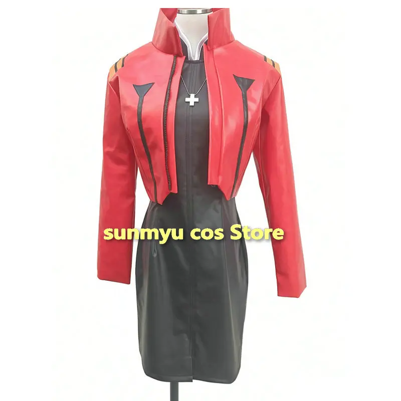 costume-de-cosplay-misato-katsuragi-taille-personnalisee-tissu-en-simili-cuir-veste-rouge-robe-noire-collier