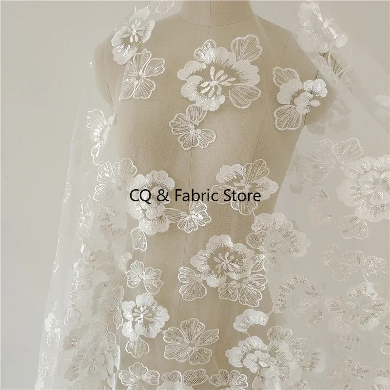 

Новая кружевная ткань с цветочной вышивкой и блестками, свадебное платье, ткань для детской одежды, аксессуары «сделай сам», дизайнерская ткань