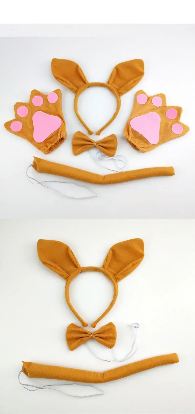 Adulti Bambini Peluche Animale Canguro Orecchio Fascia Cravatta Coda per Festa di Compleanno Costume Cosplay Natale Halloween Copricapo