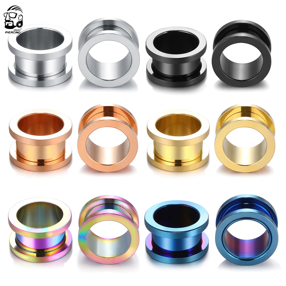 2pcs Both Sides Screw Ear Gauges Ear Plugs and Tunnels Hollow Flesh Flare Ear Stretchers Earring Piercing Oreja for Women Men