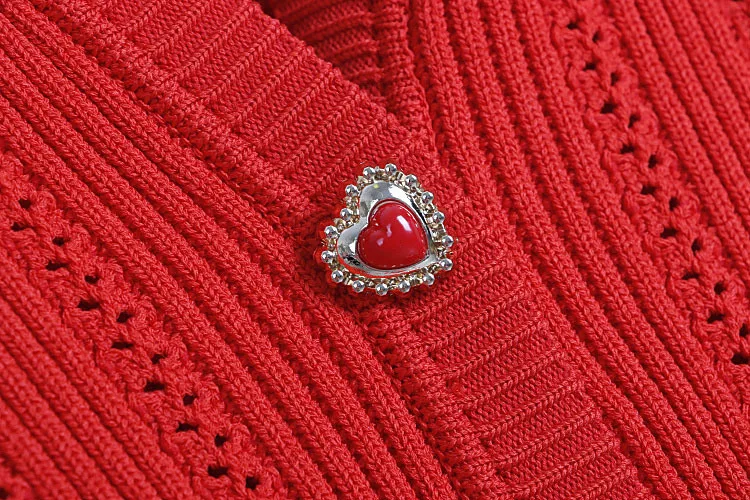Luxury Heart Shape Button Knitted Sweater Short Dress Women\'s 2025 Sping Full Long Sleeve Pleated Evening Robe Party Dresses
