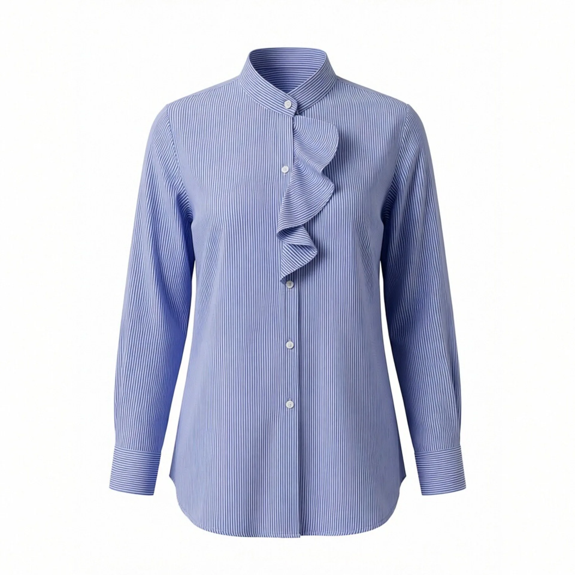 Withered European And American Style Fashionable Casual French Temperament Ruffled High Neck Pure Cotton Shirt Clothes Shirts