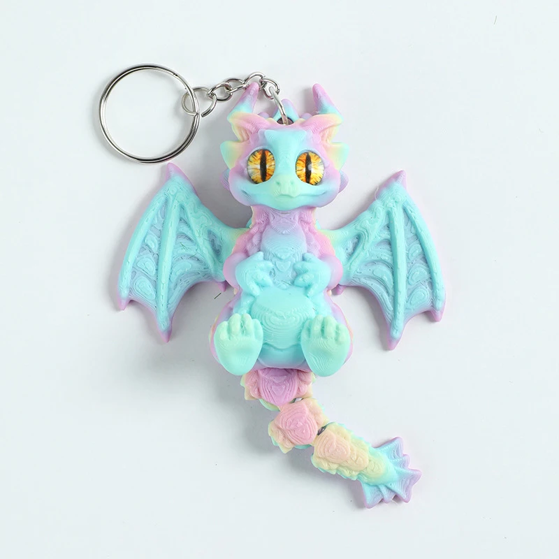 ثلاثية الأبعاد مطبوعة لطيف التنين المفاتيح مع يتقلص المنقولة أجنحة الذيل الإبداعية متعددة المفاصل المنقولة محاكاة الحيوان قلادة الاطفال هدية