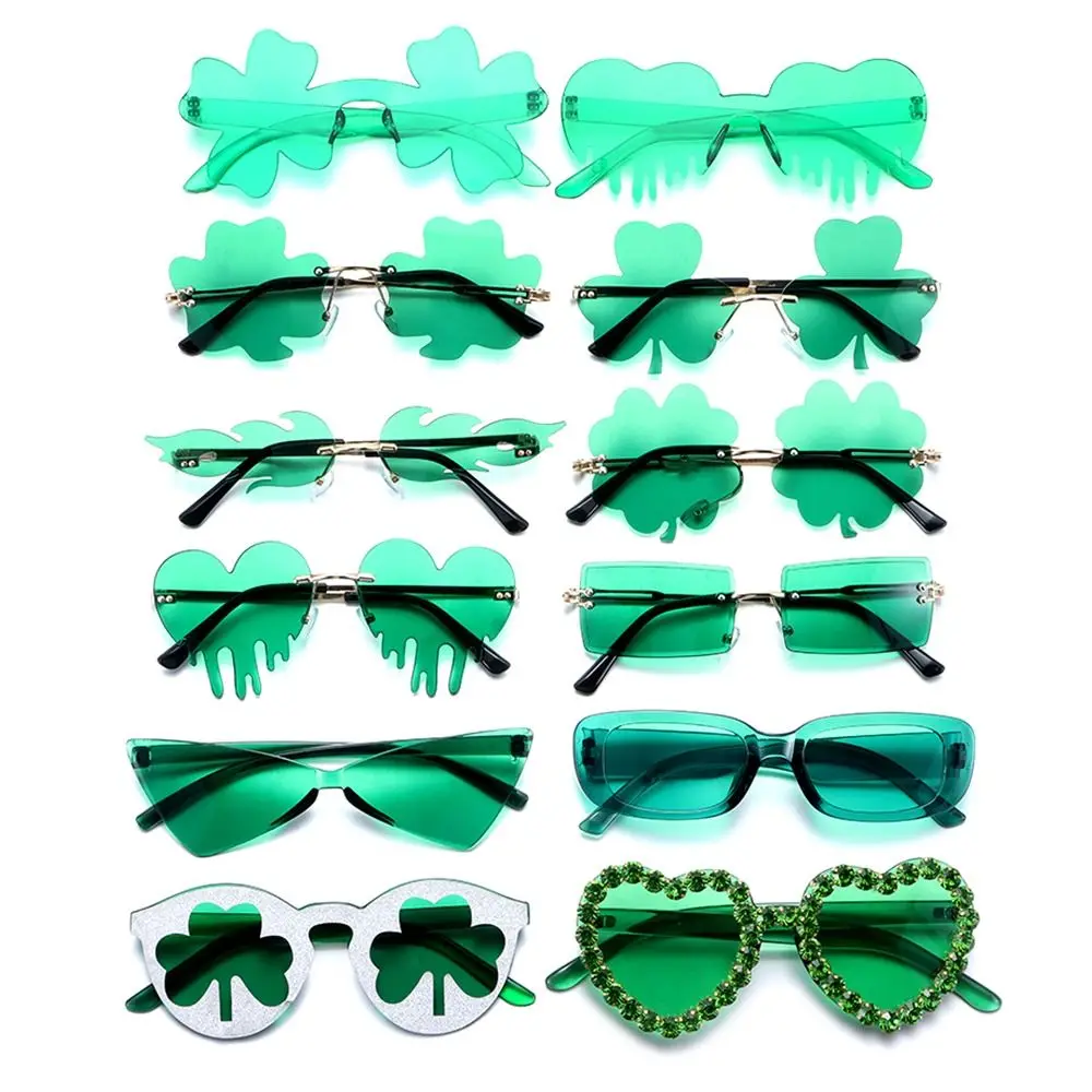 Fashion Party Rimless Sun Glasses St Patricks Day Leprechaun Costume Glasses Green Four Leaf Clover Irish Shamrock Sunglasses For Holiday Dance view 2