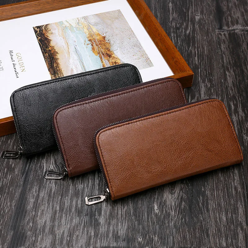 

Handbag Men's Business Zipper Multifunctional Men's Wallet Long Wallet Multi-Card Position Wallet Solid Color Coin Bag