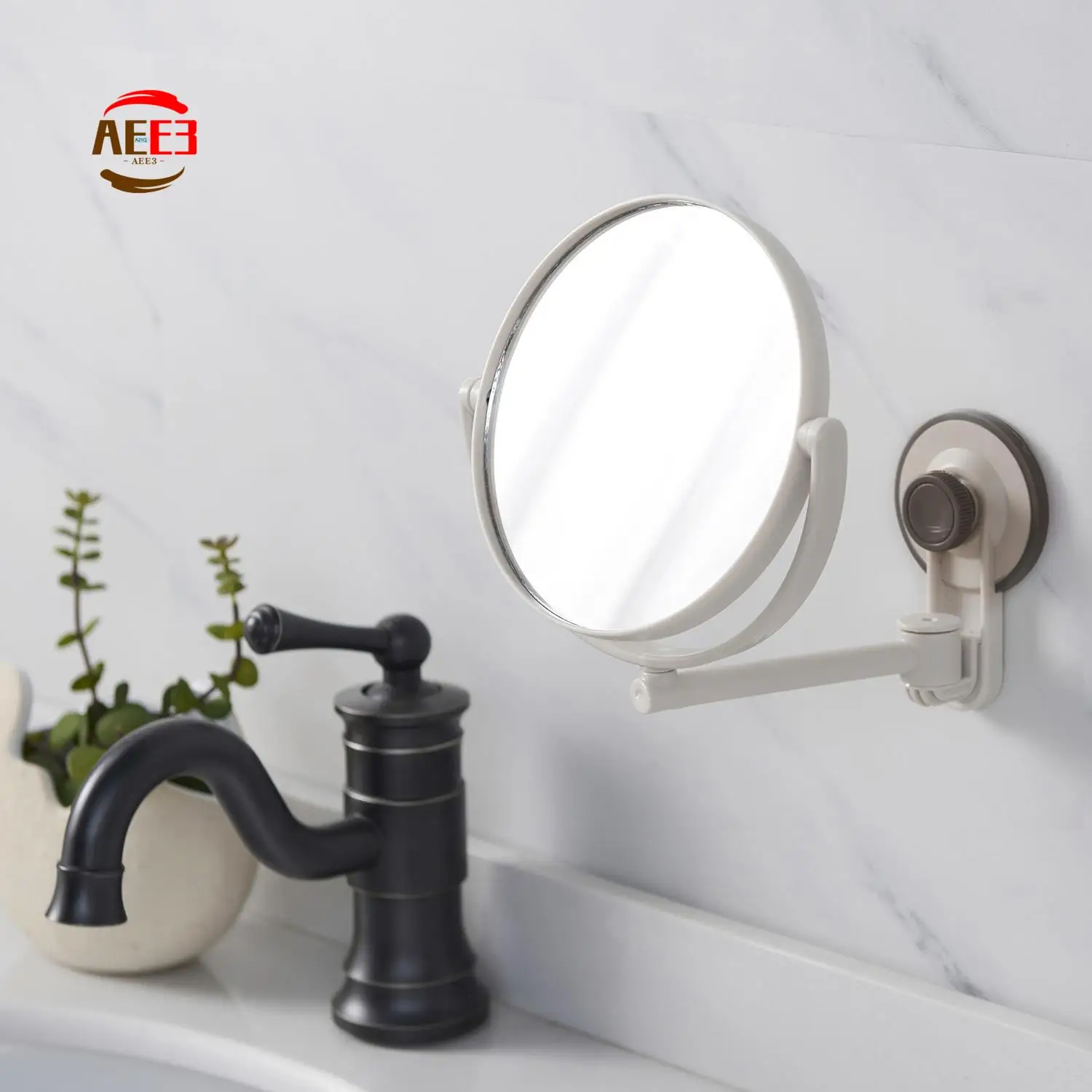 AEE3-Bath Mirror Cosmetic Mirror 1X/3X Magnification Suction Cup Adjustable Makeup Mirror Double-Sided Bathroom Mirror