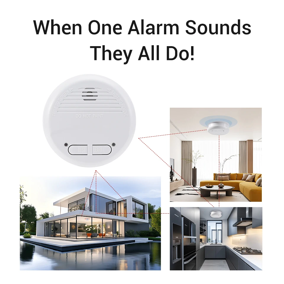 433 MHz Rookmelder Draadloos onderling verbonden Rookmelder Foto-elektrische Rooksensor Vervangbare Batterijen EN14604 Gecertificeerd