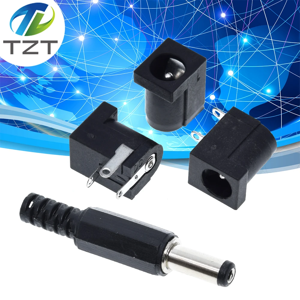 TZT 10Pcs DC-005 Black DC Power Jack Socket Connector DC005 5.5*2.1mm 2.1 socket Round the needle