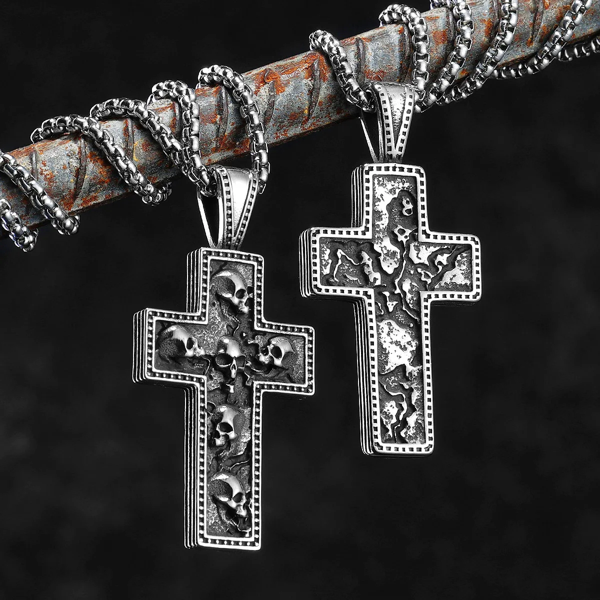 Skull Texture Cross Men Necklaces Stainless Steel Pendant Chain Women Fashion Jewelry Punk New In Accessories Gifts Wholesale