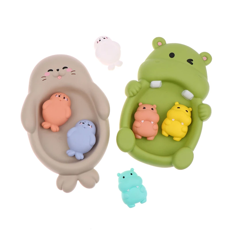 1Set Bathroom Floating Animal Hippo Otter Sealed Floating Play Toy Swimming Pool Parent-child Interactive Toys Baby Bath Toy