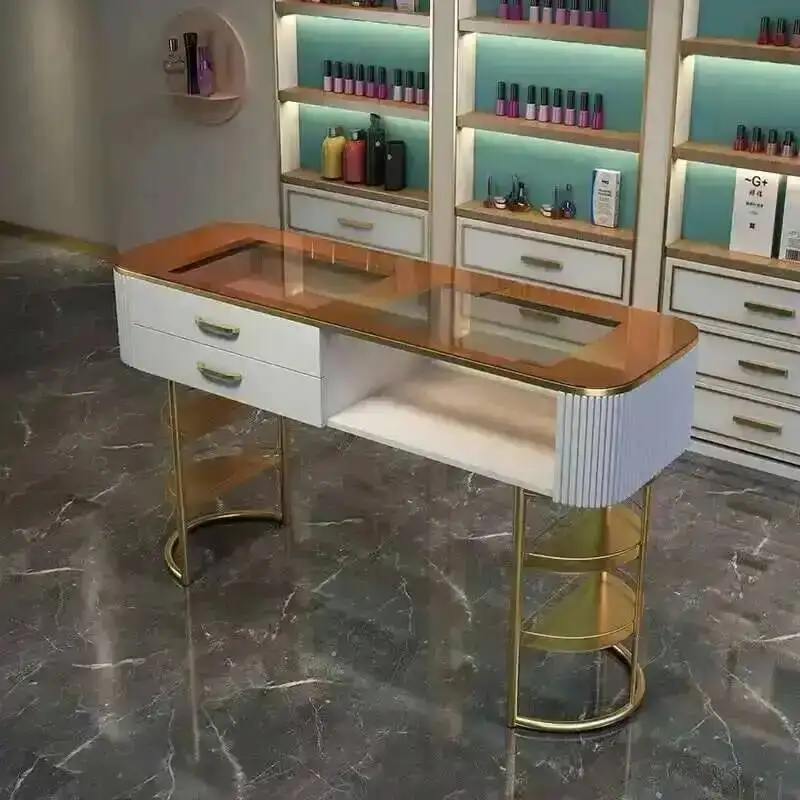 Móveis italianos ins mesas de salão de beleza de luxo manicure nordic ferro forjado único prego mesas de manicure de vidro temperado