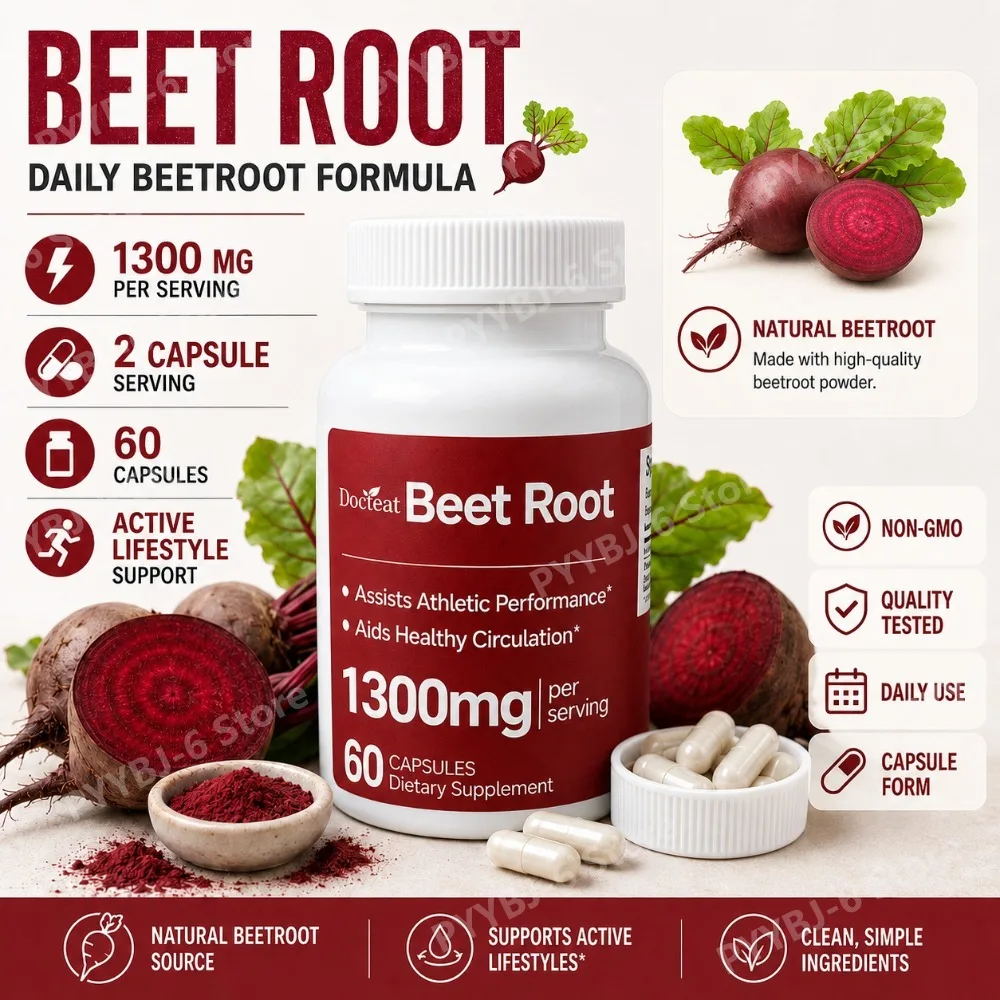 Docteat Beet Root 1300mg Capsules Natural Beetroot Supplement Energy Endurance Athletic Performance Circulation Support 60 Count