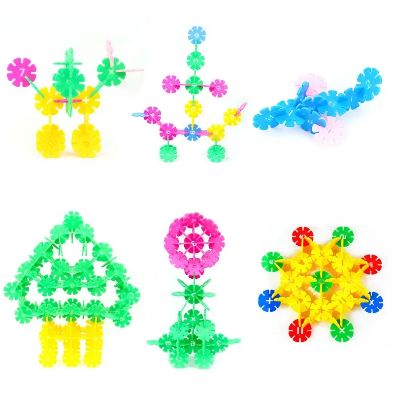 100pcs/lot Plastic Snowflake Interconnecting Blocks Building & Construction Toys Children 3D Puzzle Kindergarten Baby Game Toy