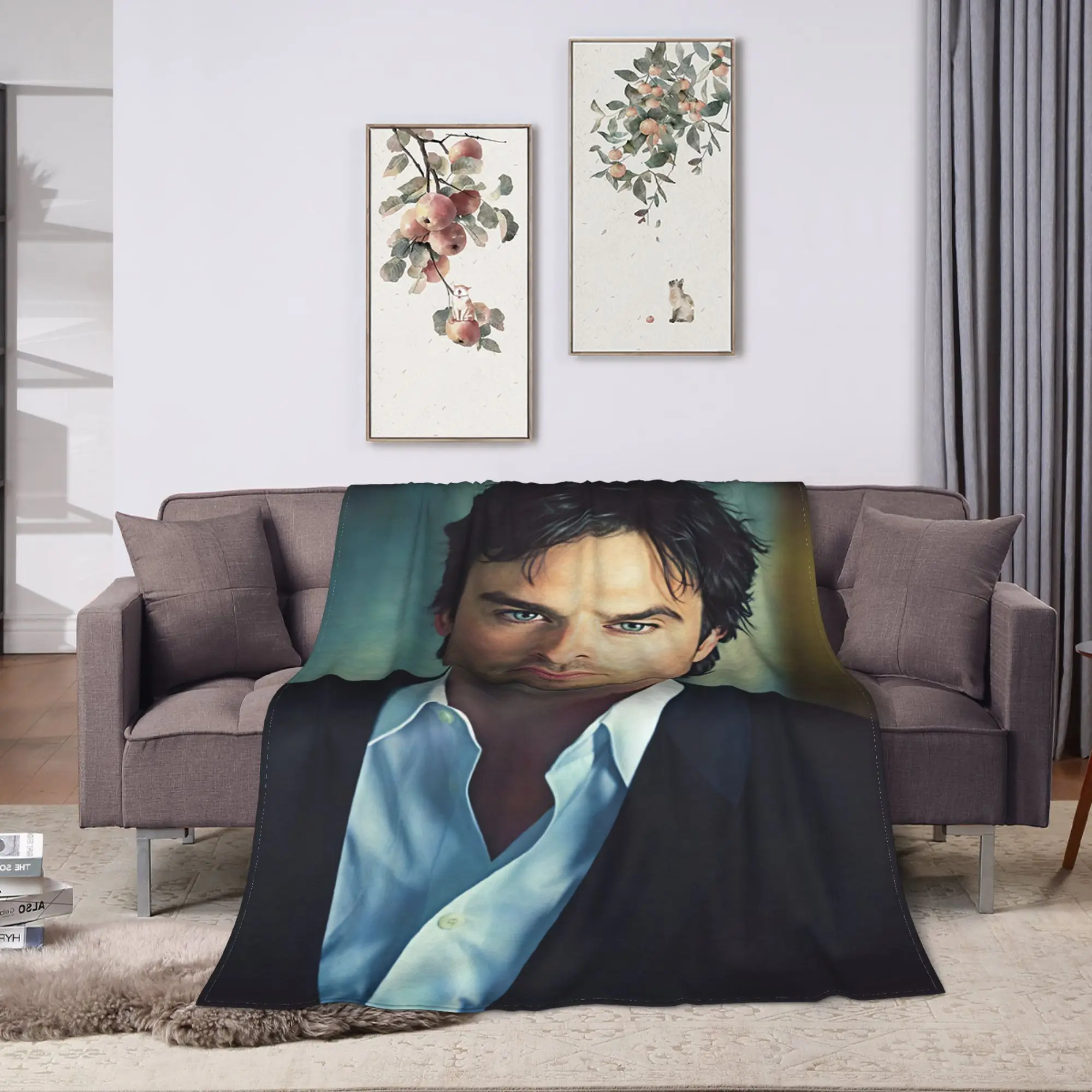 Ian Somerhalder Flannel Blanket  Super Warm Bedding Throws for Outdoor Travel Pattern Bedspread Sofa Bed Cover