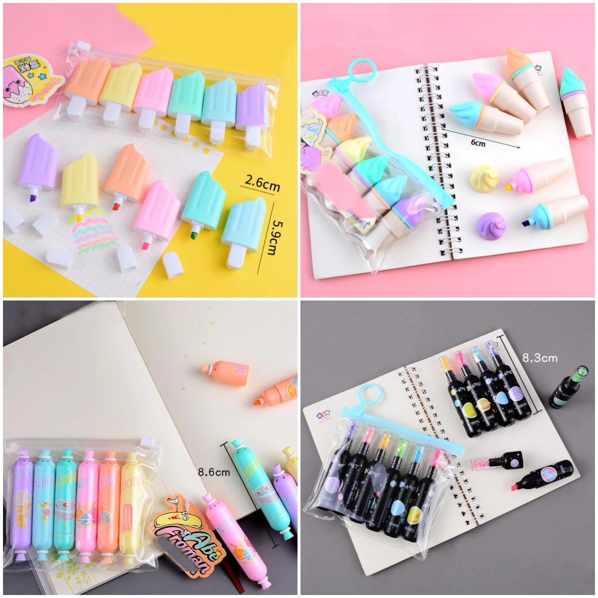 

Cartoon Ice Cream Shape Marker Pen 6colors Mini Paint Highlighters Student Marker Book Notebook Pens Stationery