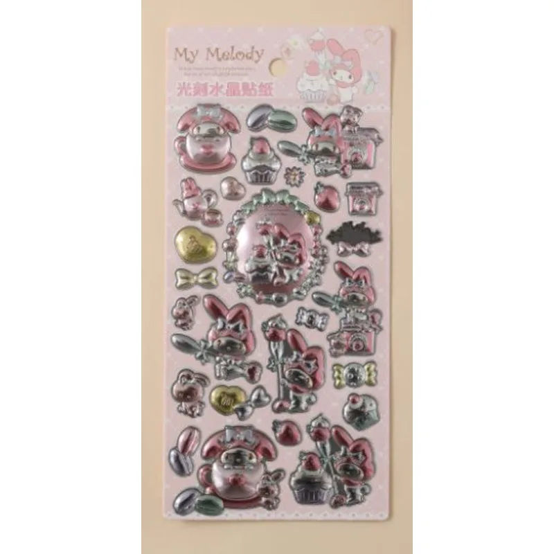 2026 Hot New Sanrio Kuramitsu children's cute cartoon light-etched crystal stickers, girls' three-dimensional embossed stickers