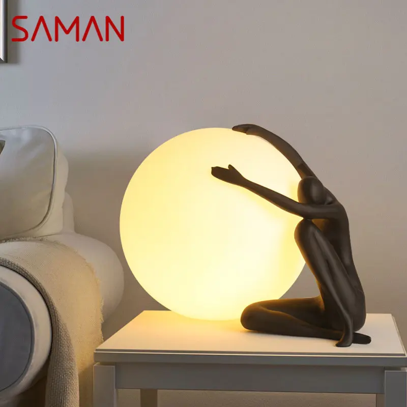 SAMAN Nordic Table Lamp Contemporânea Criativa Ornamento Resina Mesa Luz LED Decor para Home Living Room Estudo Bedside