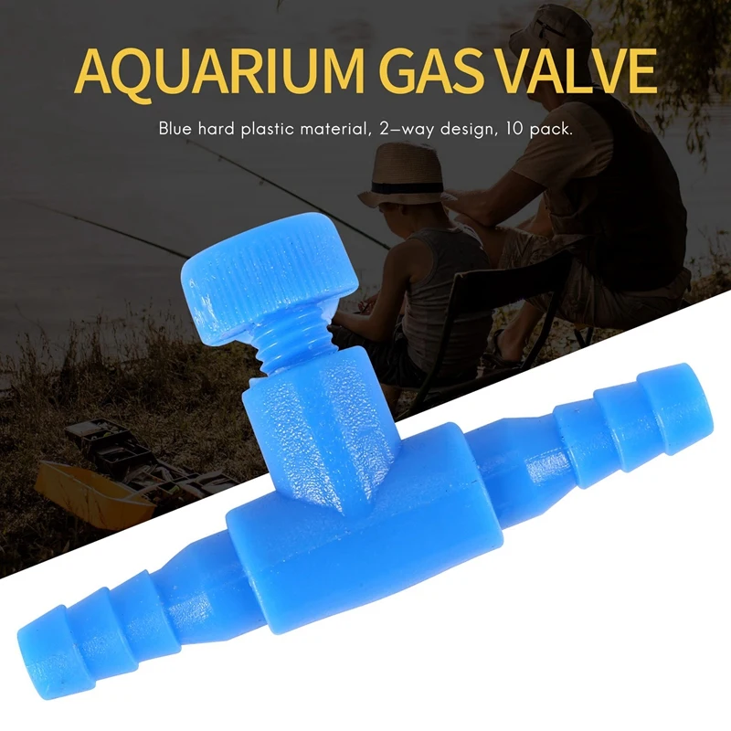 10 Pieces Plastic Aquarium Fish Tank 2 Way Air Pump Control Valves, Blue-A51M