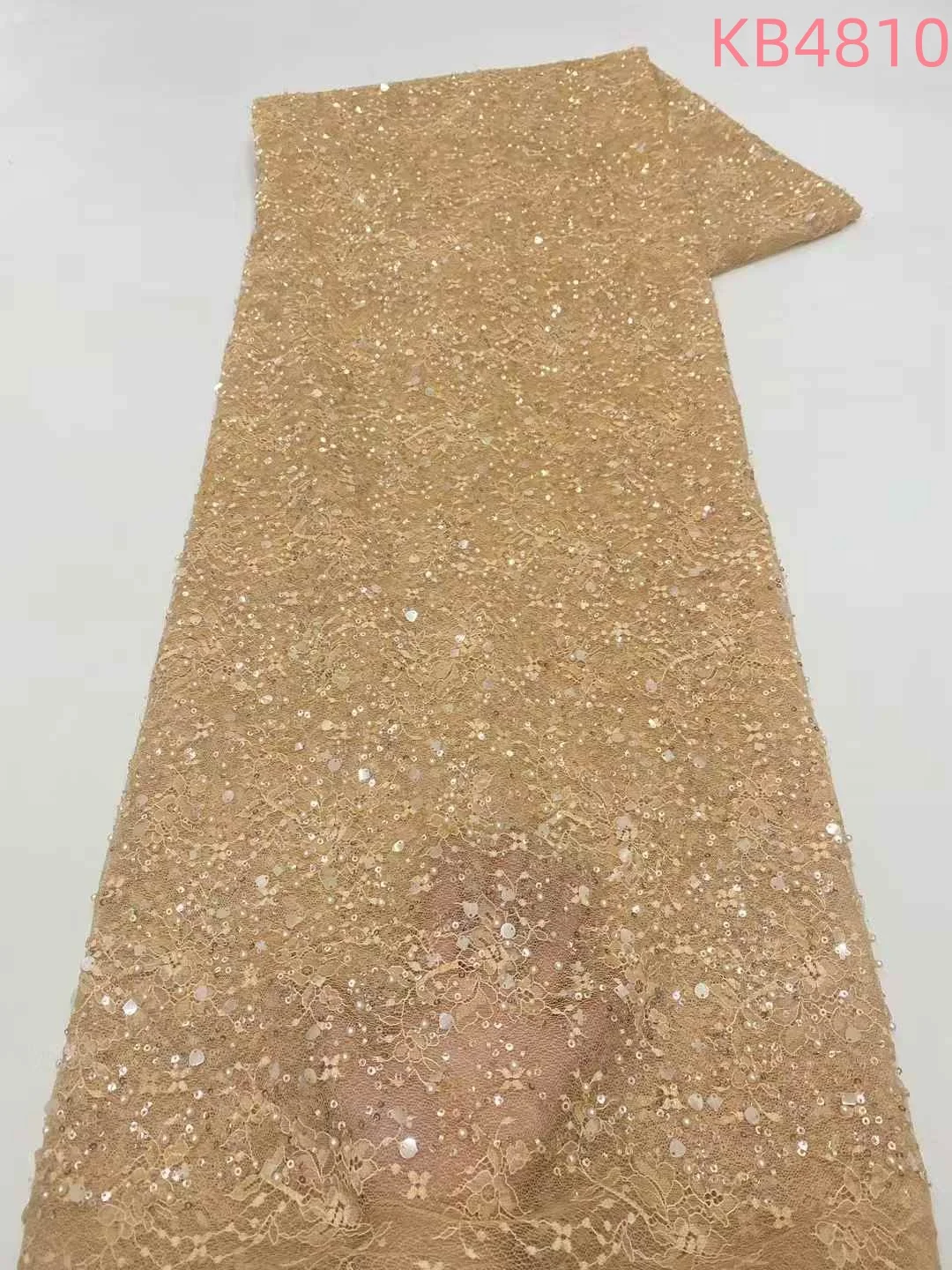 

African Beaded Chantilly Lace Fabric High Quality Nigerian Sequins Tulle Lace Fabrics For Sewing KB4809