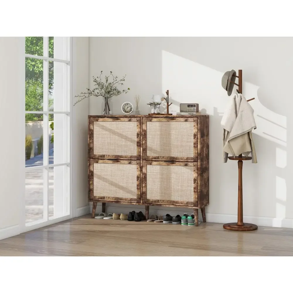 4 Door Shoe Rack, Freestanding Modern Shoe Storage Cabinet, for Entryway