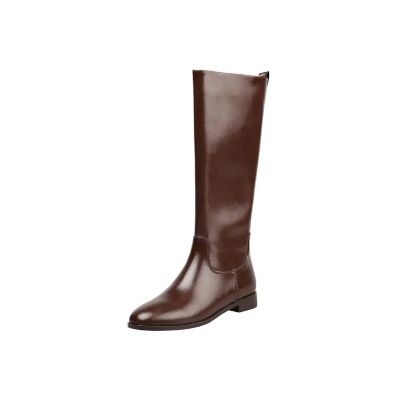 ANOVISHANA Women Mid Calf Boots Round Toe 4.5cm Thick Heels Button Belt Buckles Suede Leather Leisure Daily Oversize Winter