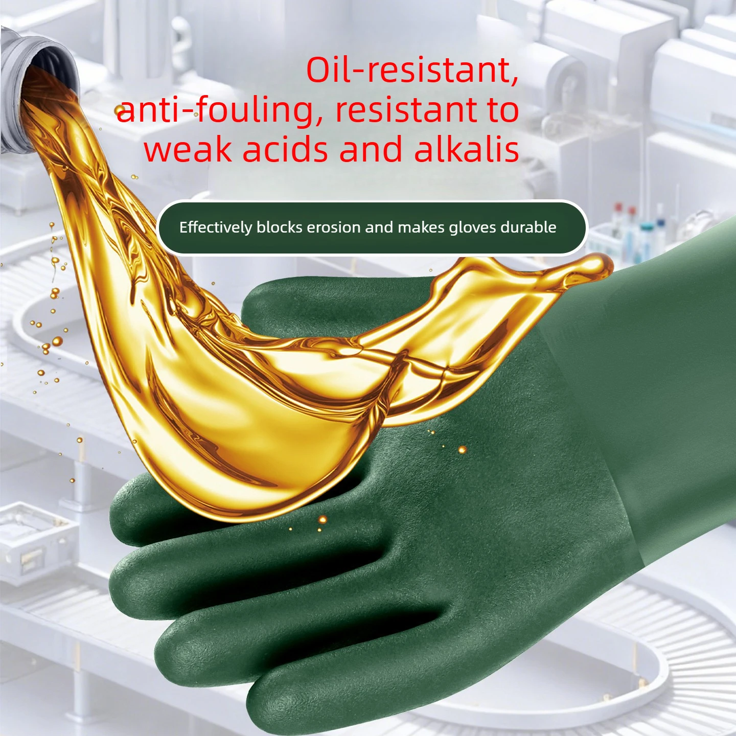 PVC Dipped Industrial Chemical Resistant Gloves, Waterproof Oil Acid Alkali Proof Anti Slip Safety Work Gloves for Seafood
