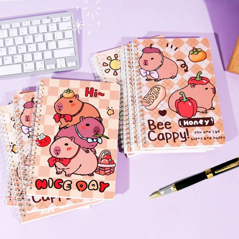 Mini Portable Notebook A5 Capybara Notebook Line Inner Pages Daily Notes Coil Notebook Stationery Cute Small Notepad Friend