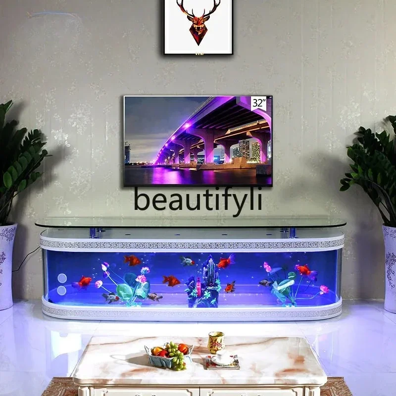 

yj7 Fish tank TV cabinet, living room, household floor-to-wall integration, ecological water-free creative luxury