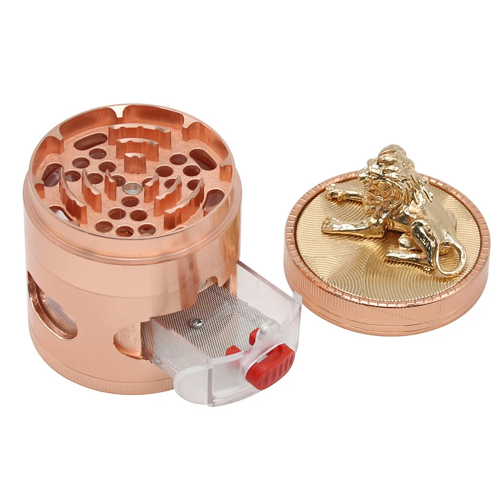 

Metal Grinder 63mm Crusher Lion Style 4 Parts Mesh Screen with Draw Pink Gold Herb Crusher