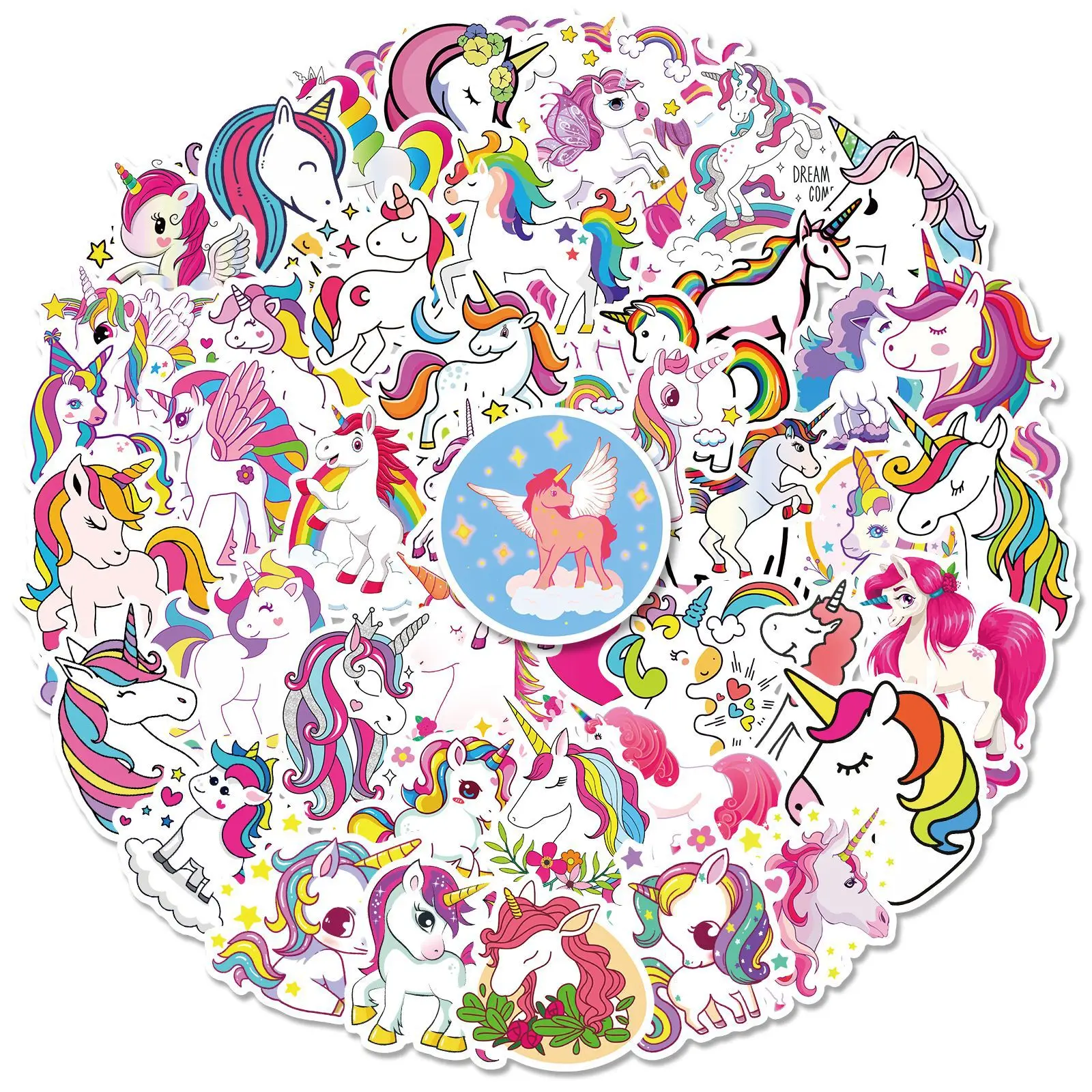 10/30/50PCS Cute Unicorn Stickers Cartoon Decals DIY Laptop Luggage Guitar Wall Fridge Notebook Car Kawaii Kids Sticker Toy Gift