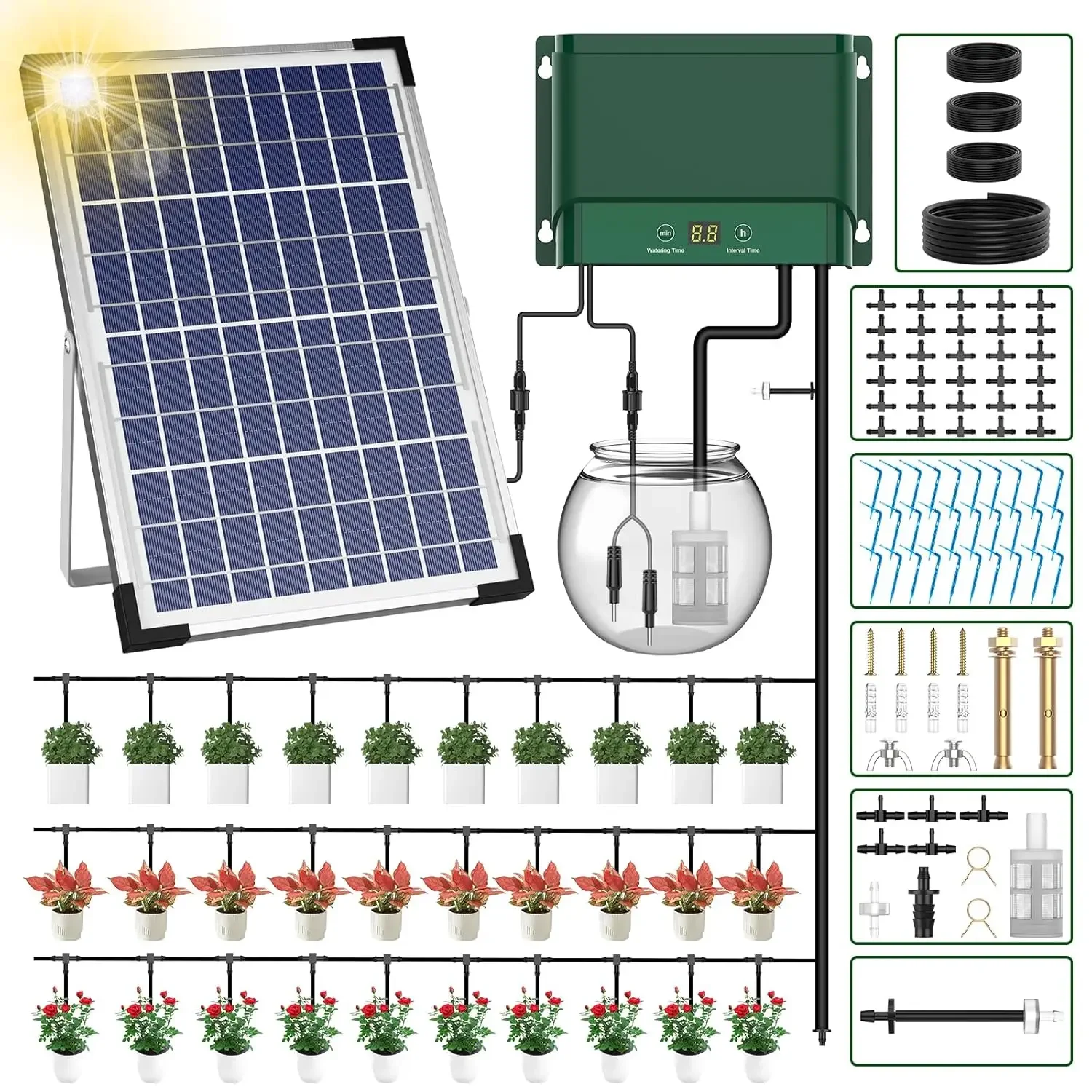 Solar Irrigation System 10W for Automatic Plants Watering,2024 Latest Model Drip Irrigation Kit fo