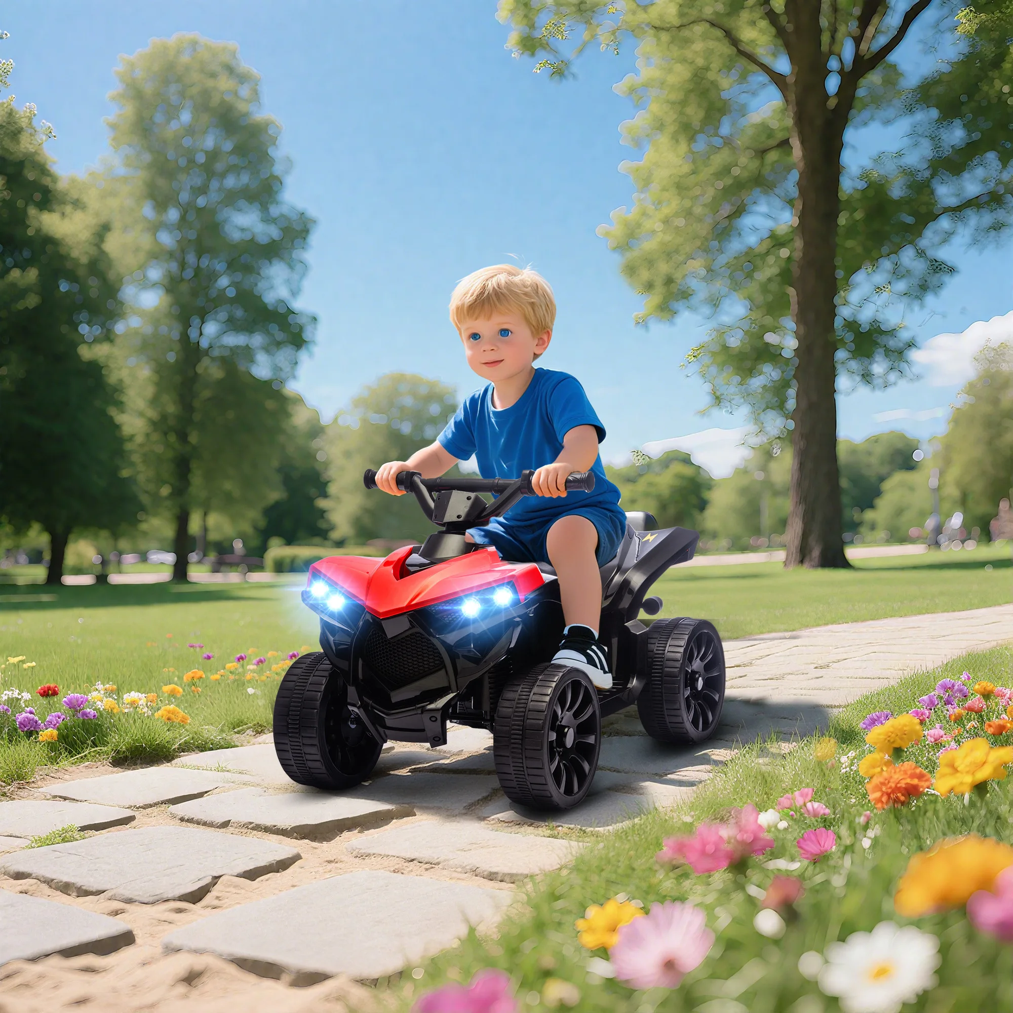 Aiyaplay Electric Quad for Children 6 V Quad for Children from 37 to 72 Months Speed up to 3 Km/H Headlights and Music 70X42X45 cm Red