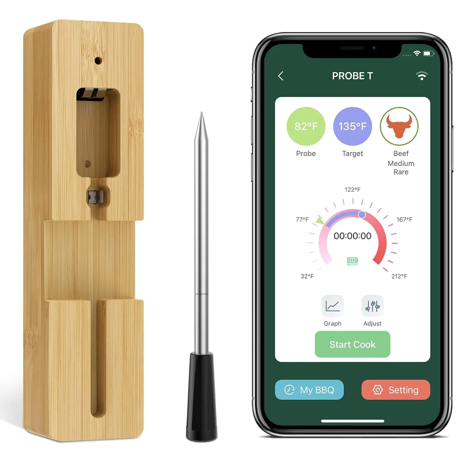 

Smart Wireless Meat Thermometer, Bluetooth Food Digital Thermometer with 165ft Wireless Range, Cooking Thermometer with -Thin Pr
